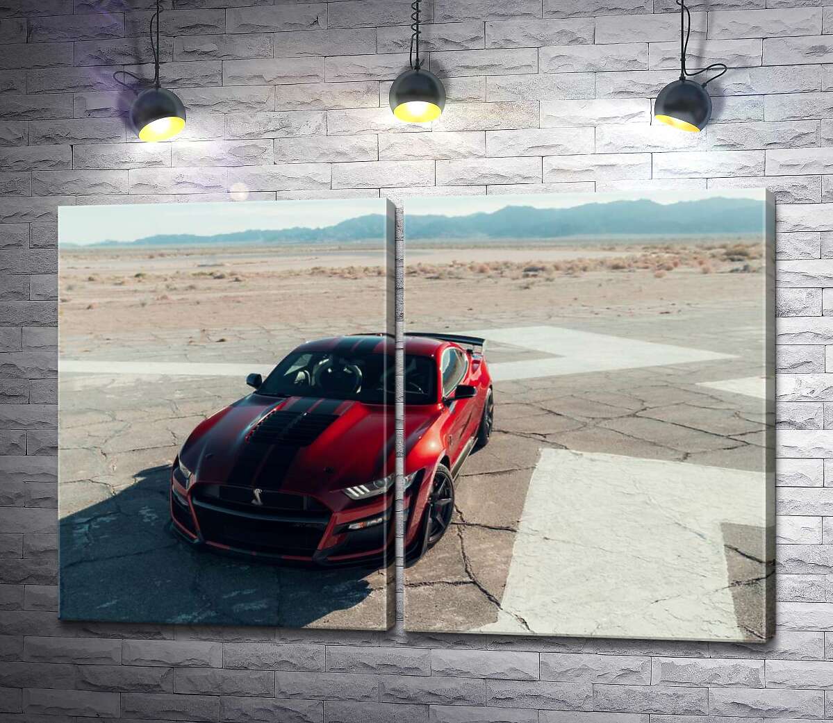 модульна картина Червоний Ford Mustang Shelby GT500 на пустельній трасі