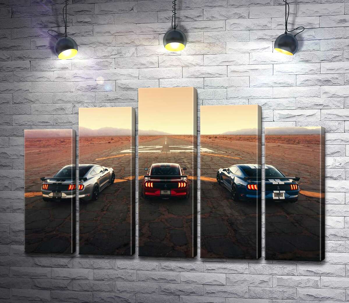 модульна картина Гоночні автомобілі Ford Mustang Shelby GT500 на старій дорозі (Модуль №29)