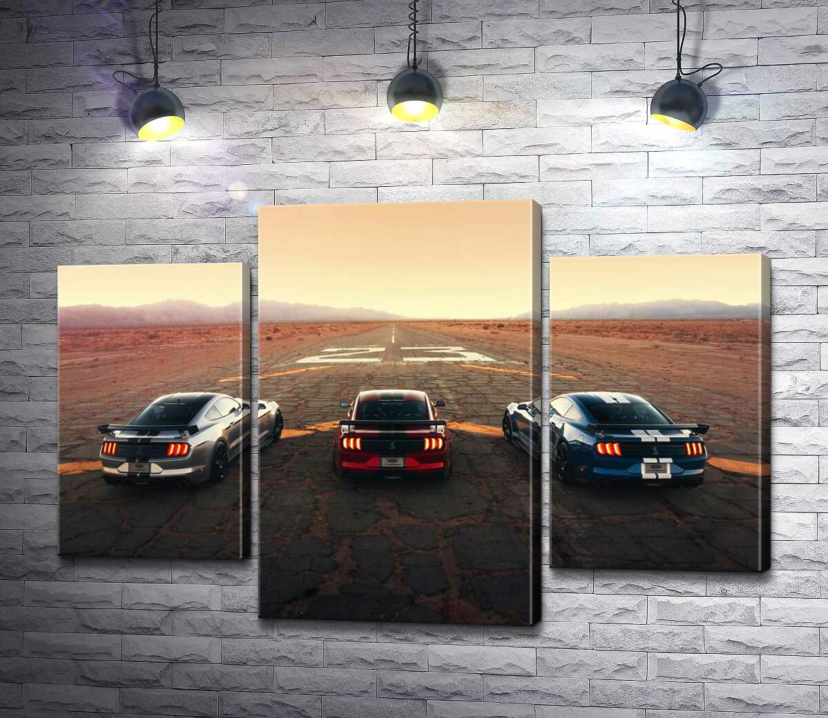 модульна картина Гоночні автомобілі Ford Mustang Shelby GT500 на старій дорозі (Модуль №10)