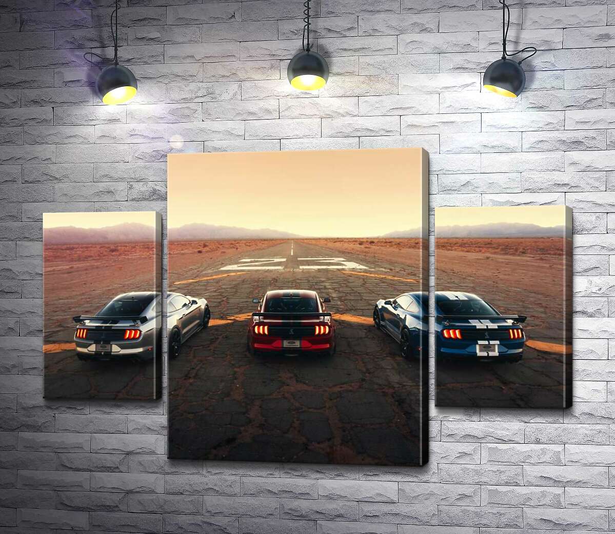 модульна картина Гоночні автомобілі Ford Mustang Shelby GT500 на старій дорозі (Модуль №5)