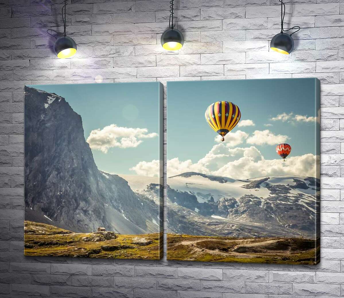 модульная картина Воздушные шары среди заснеженных гор Исландии