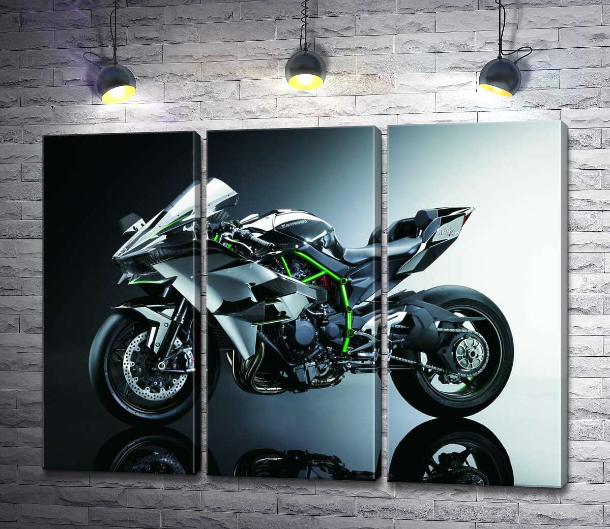 модульная картина Черный блеск мотоцикла Kawasaki Ninja (Модуль №2)