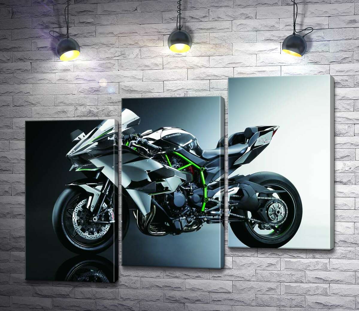модульна картина Чорний блиск мотоцикла Kawasaki Ninja (Модуль №14)