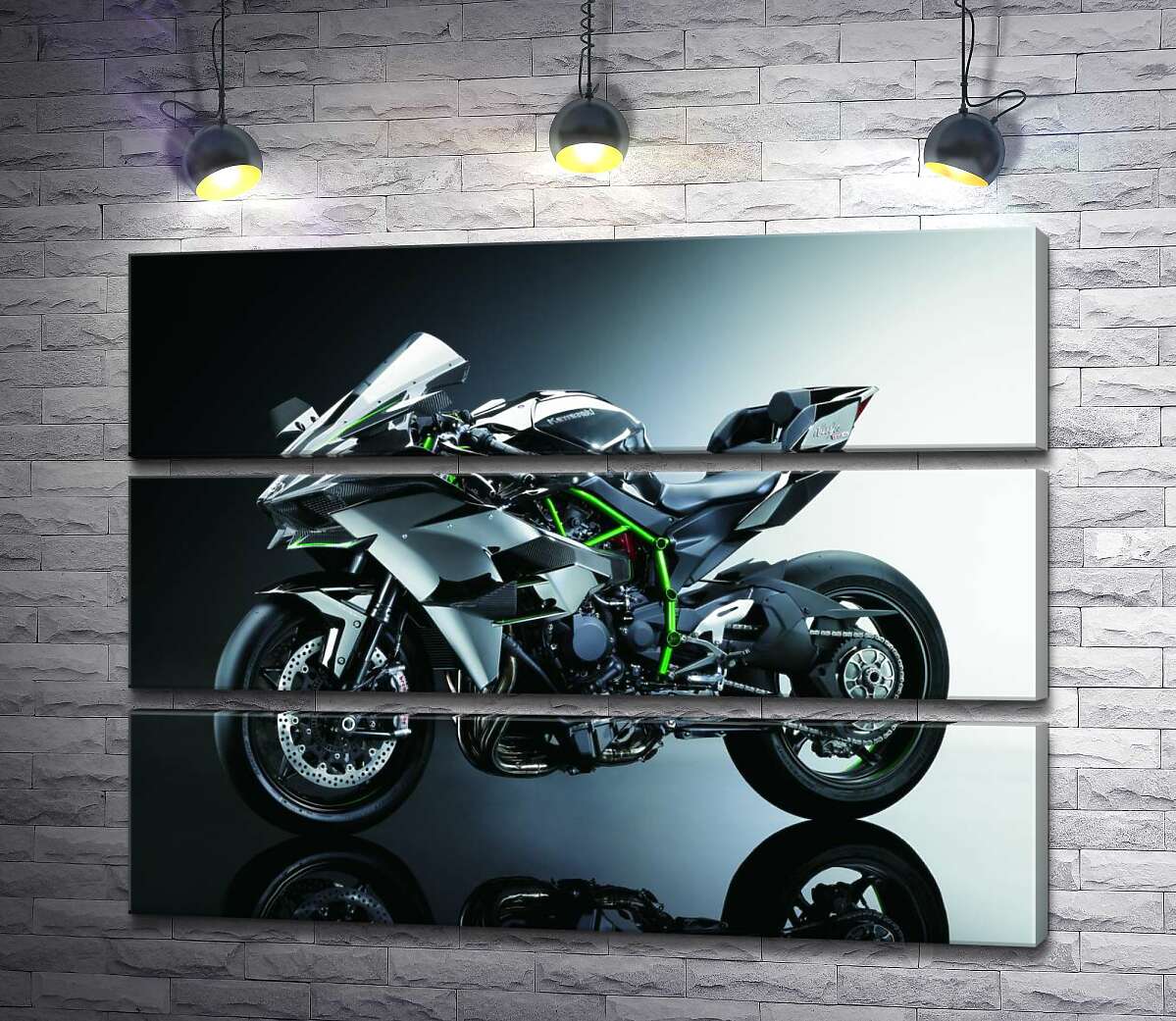 модульная картина Черный блеск мотоцикла Kawasaki Ninja (Модуль №15)