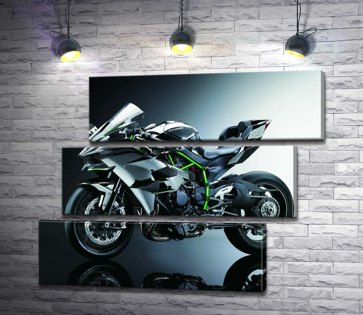 модульная картина Черный блеск мотоцикла Kawasaki Ninja (Модуль №17)