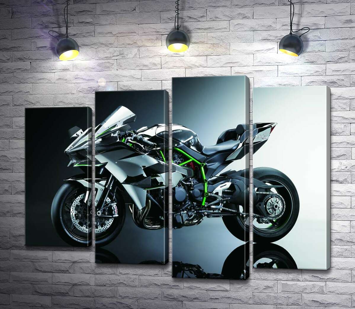 модульная картина Черный блеск мотоцикла Kawasaki Ninja (Модуль №3)