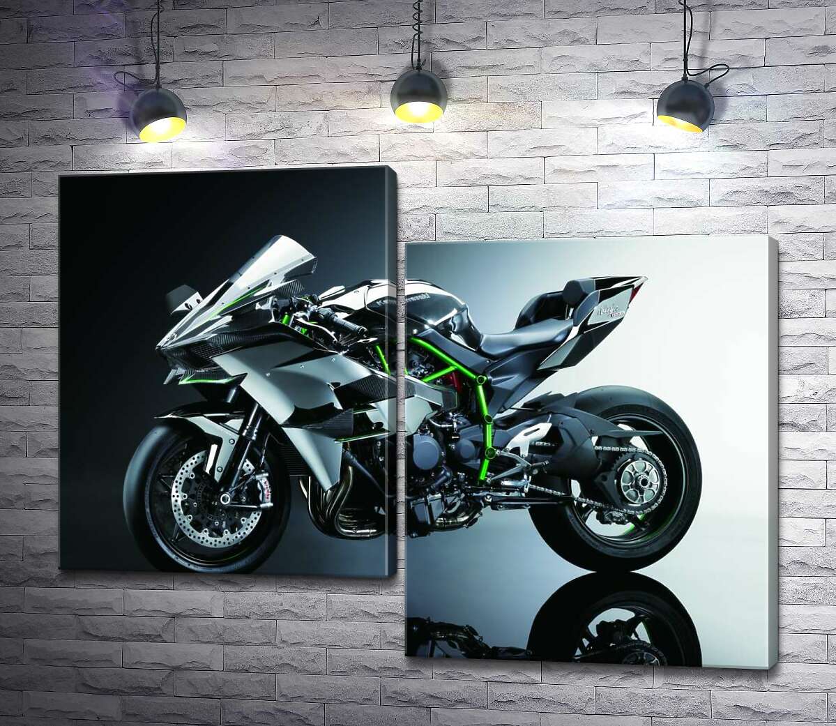 модульна картина Чорний блиск мотоцикла Kawasaki Ninja (Модуль №9)