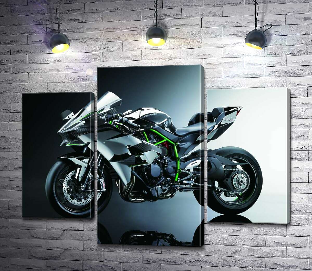 модульная картина Черный блеск мотоцикла Kawasaki Ninja (Модуль №10)