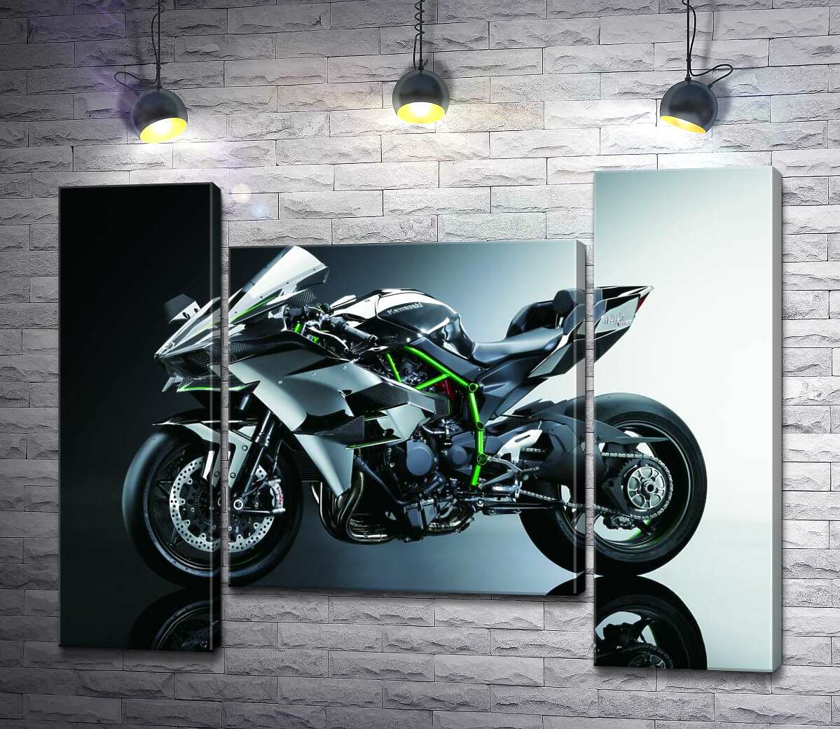 модульна картина Чорний блиск мотоцикла Kawasaki Ninja (Модуль №11)