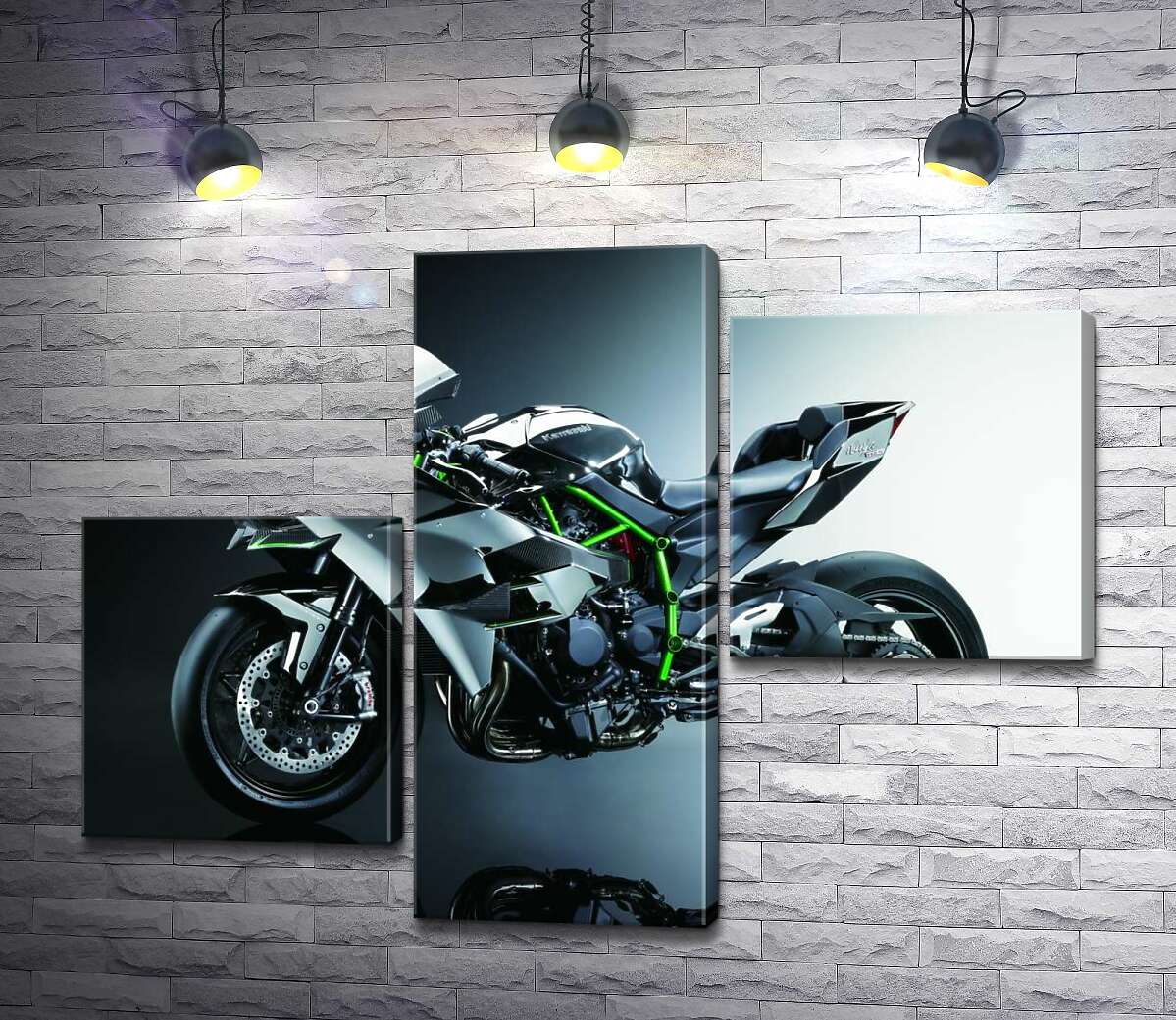 модульна картина Чорний блиск мотоцикла Kawasaki Ninja (Модуль №12)