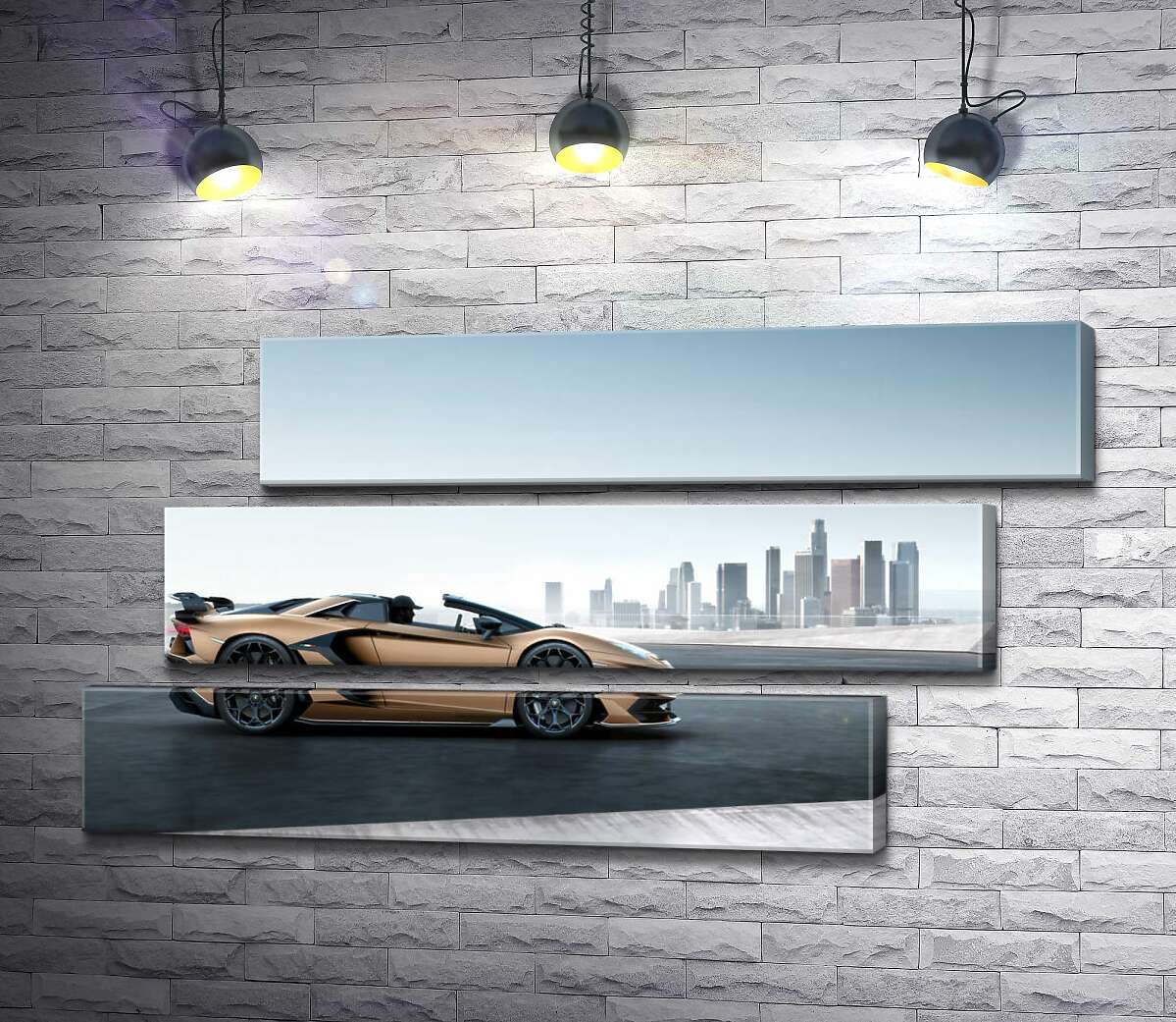 модульна картина Золотий автомобіль Ламборгіні (Lamborghini Aventador) із чорними елементами (Модуль №17)