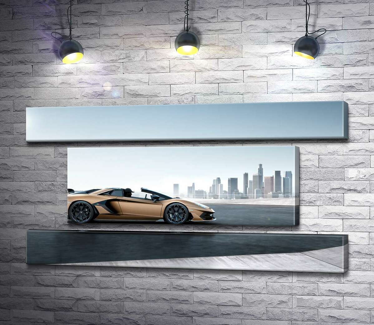 модульна картина Золотий автомобіль Ламборгіні (Lamborghini Aventador) із чорними елементами (Модуль №18)