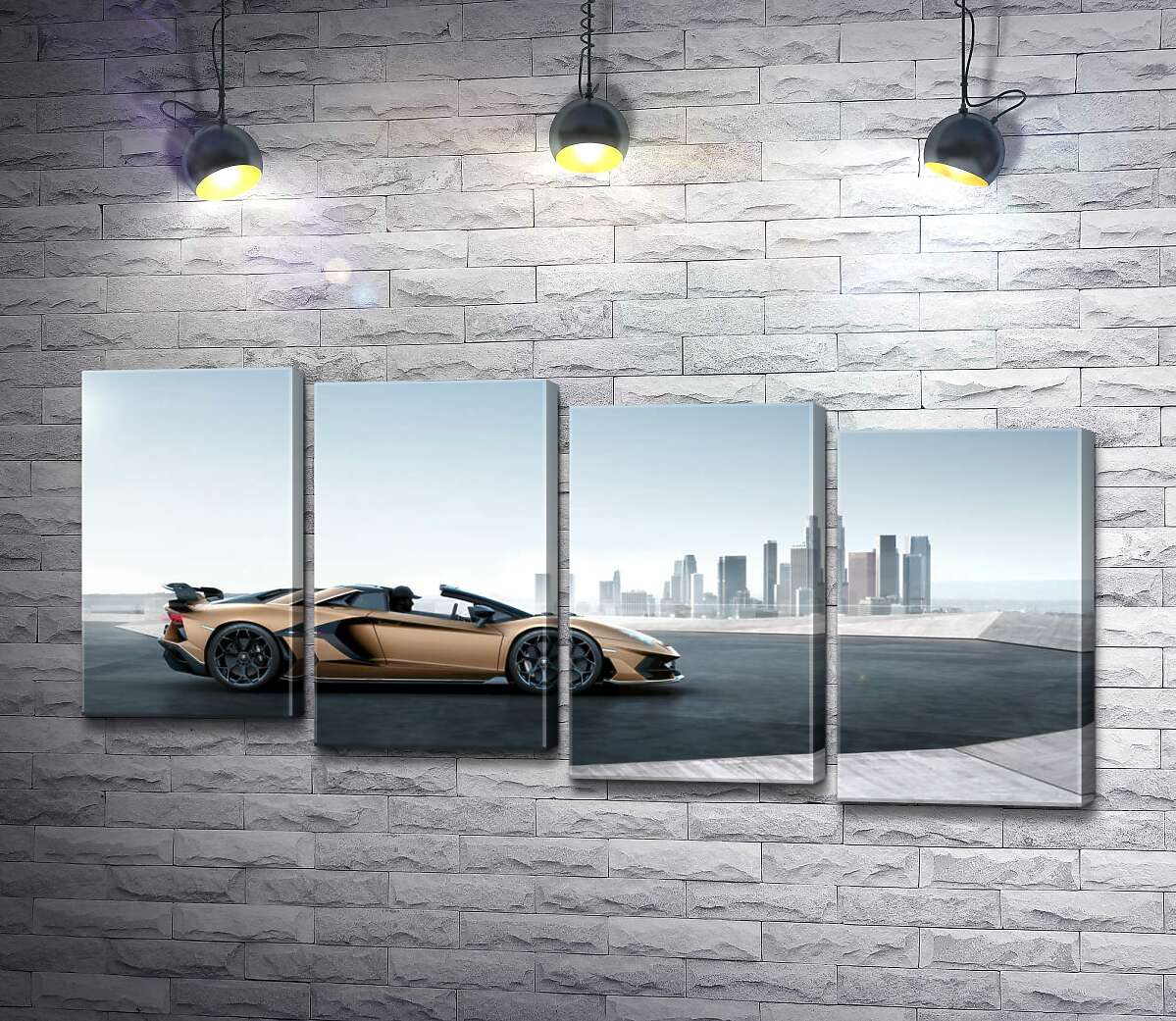 модульна картина Золотий автомобіль Ламборгіні (Lamborghini Aventador) із чорними елементами (Модуль №19)
