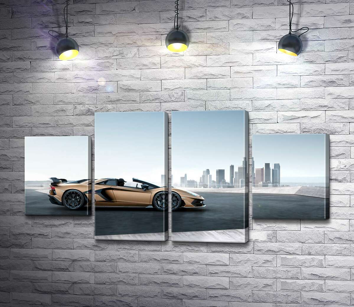 модульна картина Золотий автомобіль Ламборгіні (Lamborghini Aventador) із чорними елементами (Модуль №20)