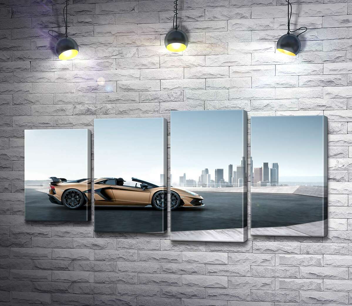модульна картина Золотий автомобіль Ламборгіні (Lamborghini Aventador) із чорними елементами (Модуль №3)
