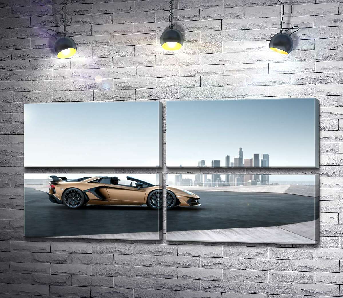 модульна картина Золотий автомобіль Ламборгіні (Lamborghini Aventador) із чорними елементами (Модуль №25)