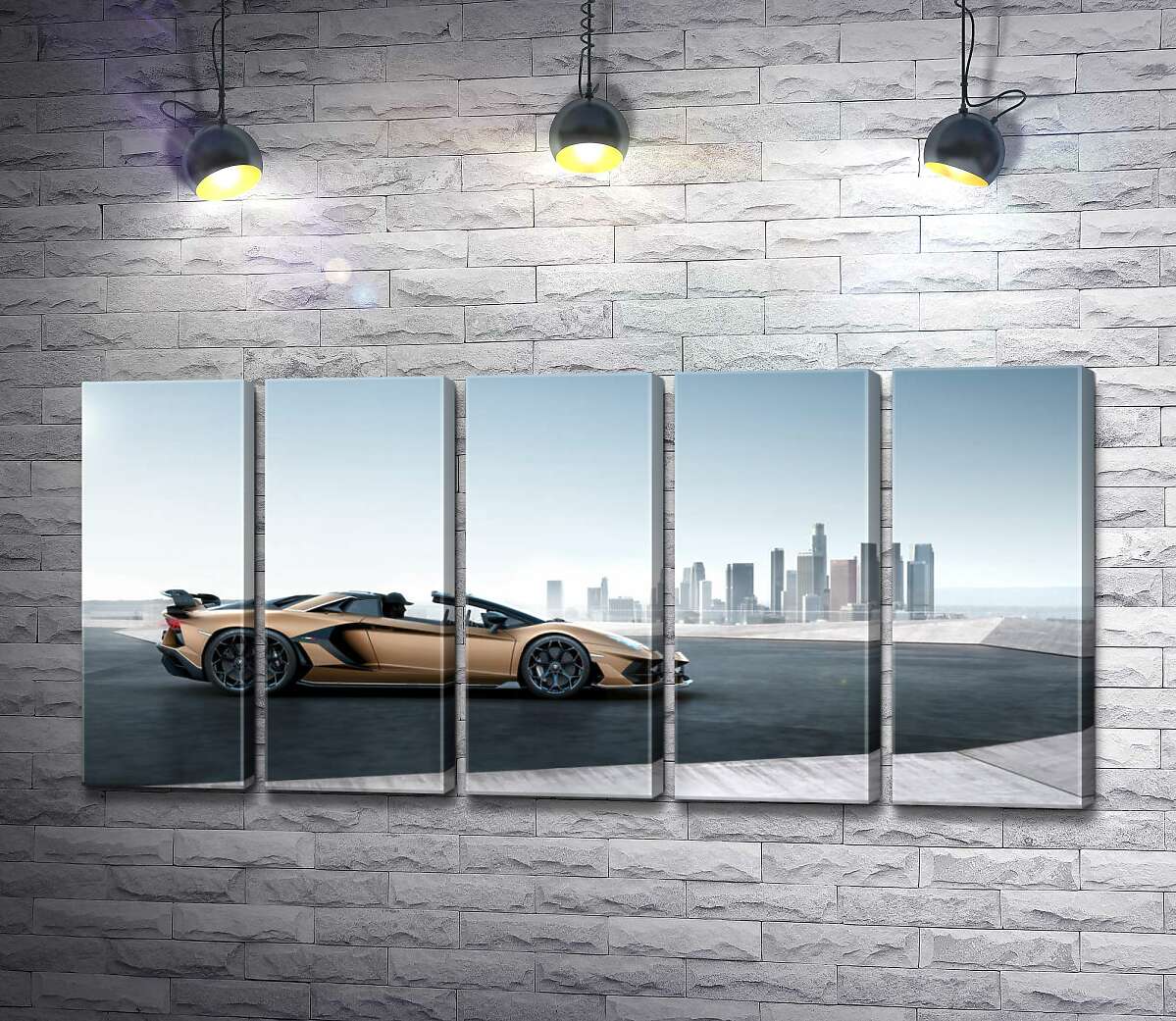 модульная картина Золотой автомобиль Ламборгини (Lamborghini Aventador) с черными элементами (Модуль №26)