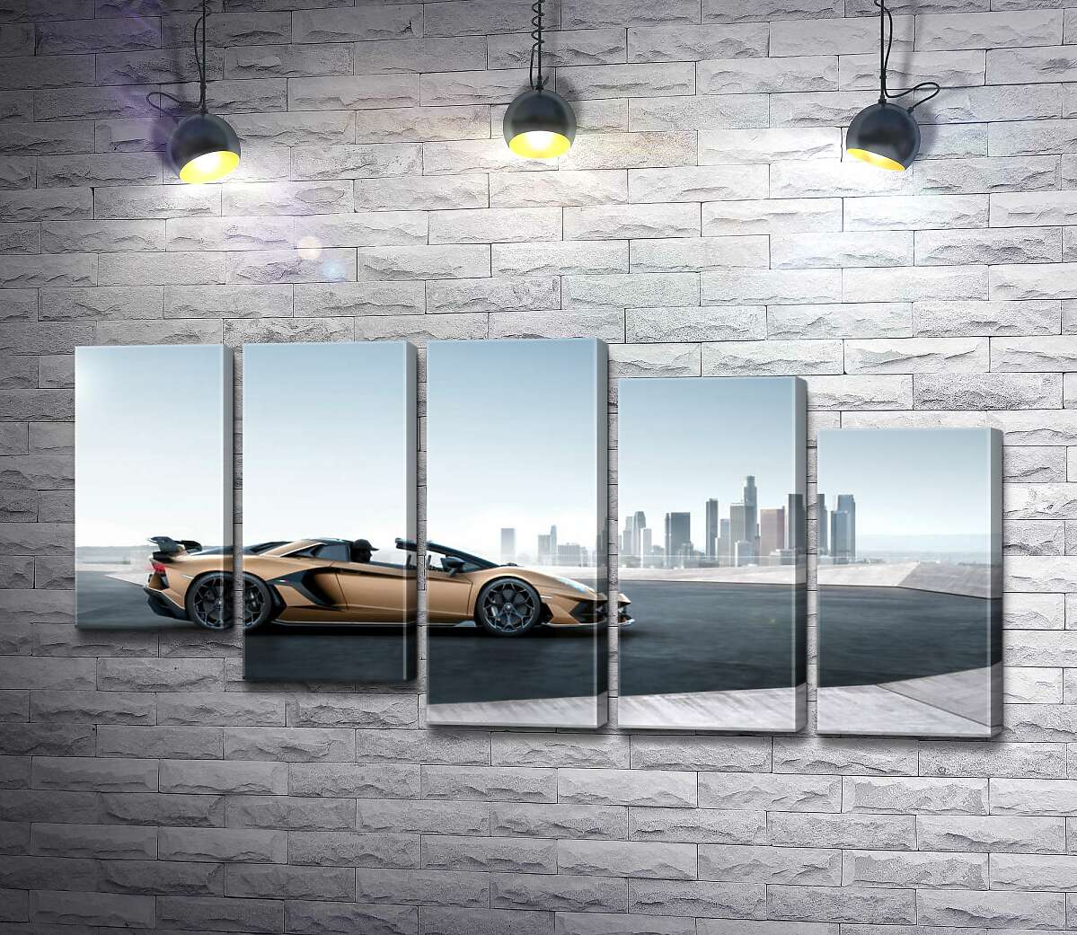 модульна картина Золотий автомобіль Ламборгіні (Lamborghini Aventador) із чорними елементами (Модуль №28)