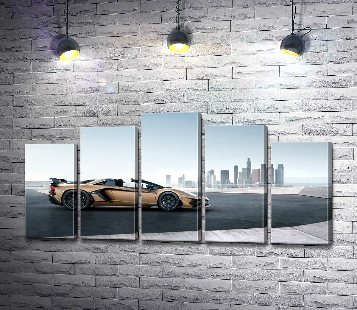 модульна картина Золотий автомобіль Ламборгіні (Lamborghini Aventador) із чорними елементами (Модуль №29)