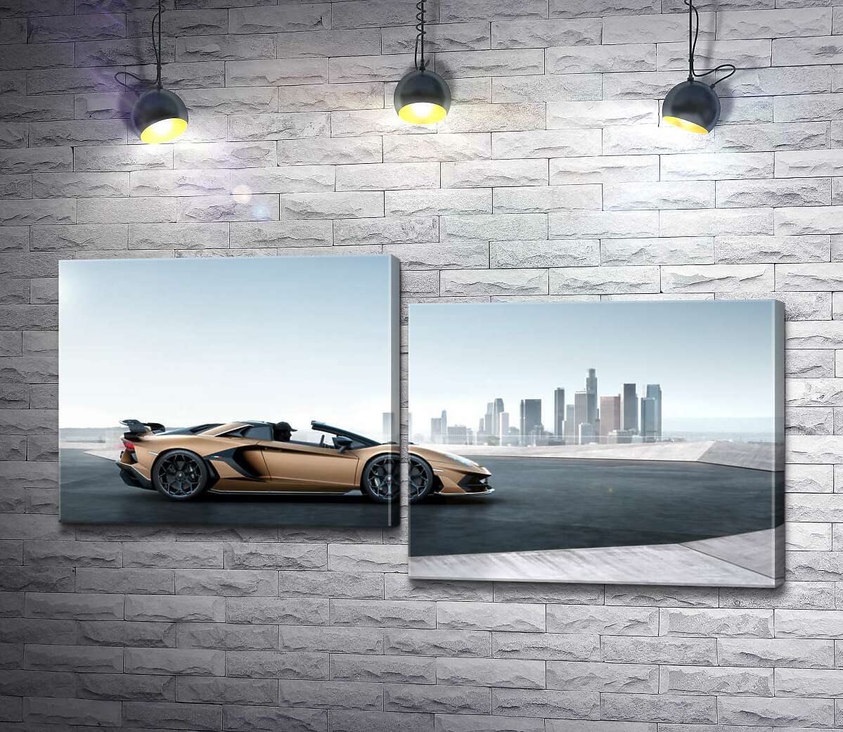 модульна картина Золотий автомобіль Ламборгіні (Lamborghini Aventador) із чорними елементами (Модуль №9)