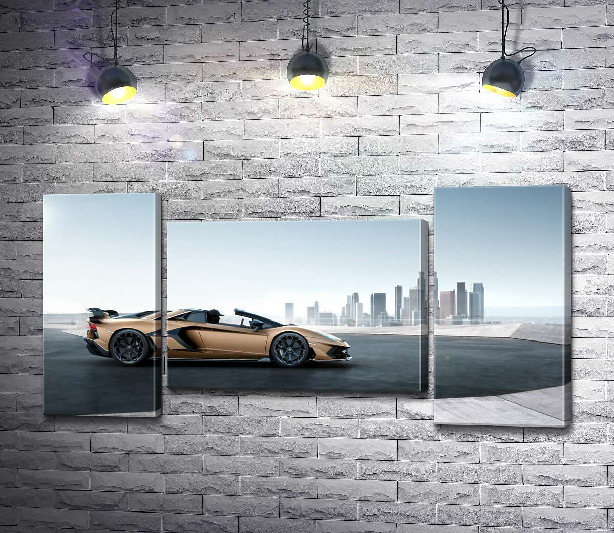 модульна картина Золотий автомобіль Ламборгіні (Lamborghini Aventador) із чорними елементами (Модуль №11)