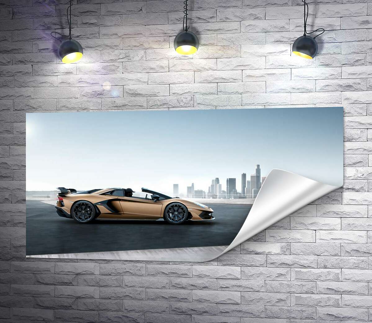 печать Золотой автомобиль Ламборгини (Lamborghini Aventador) с черными элементами