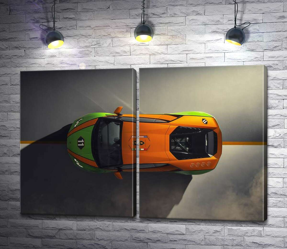 модульная картина Оранжево-зеленая яркость эксклюзивной модели автомобиля Ламборгини (Lamborghini Huracan Evo GT Celebration)