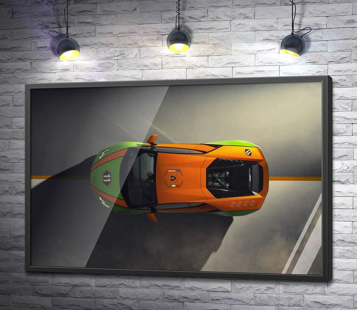 постер Оранжево-зеленая яркость эксклюзивной модели автомобиля Ламборгини (Lamborghini Huracan Evo GT Celebration)