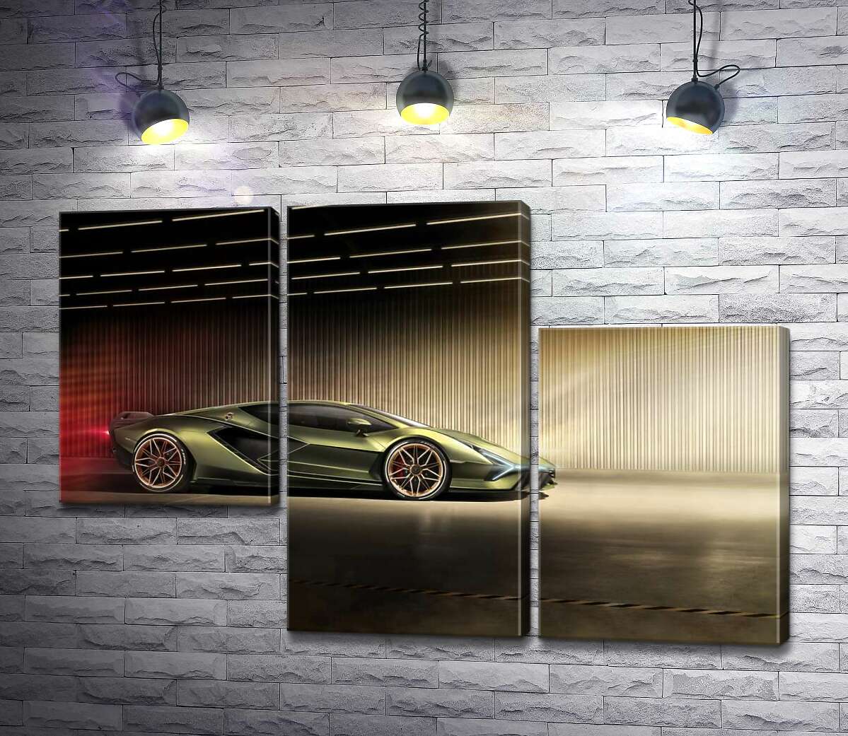 модульная картина Зеленый блеск автомобиля Ламборгини (Lamborghini Sian) (Модуль №13)