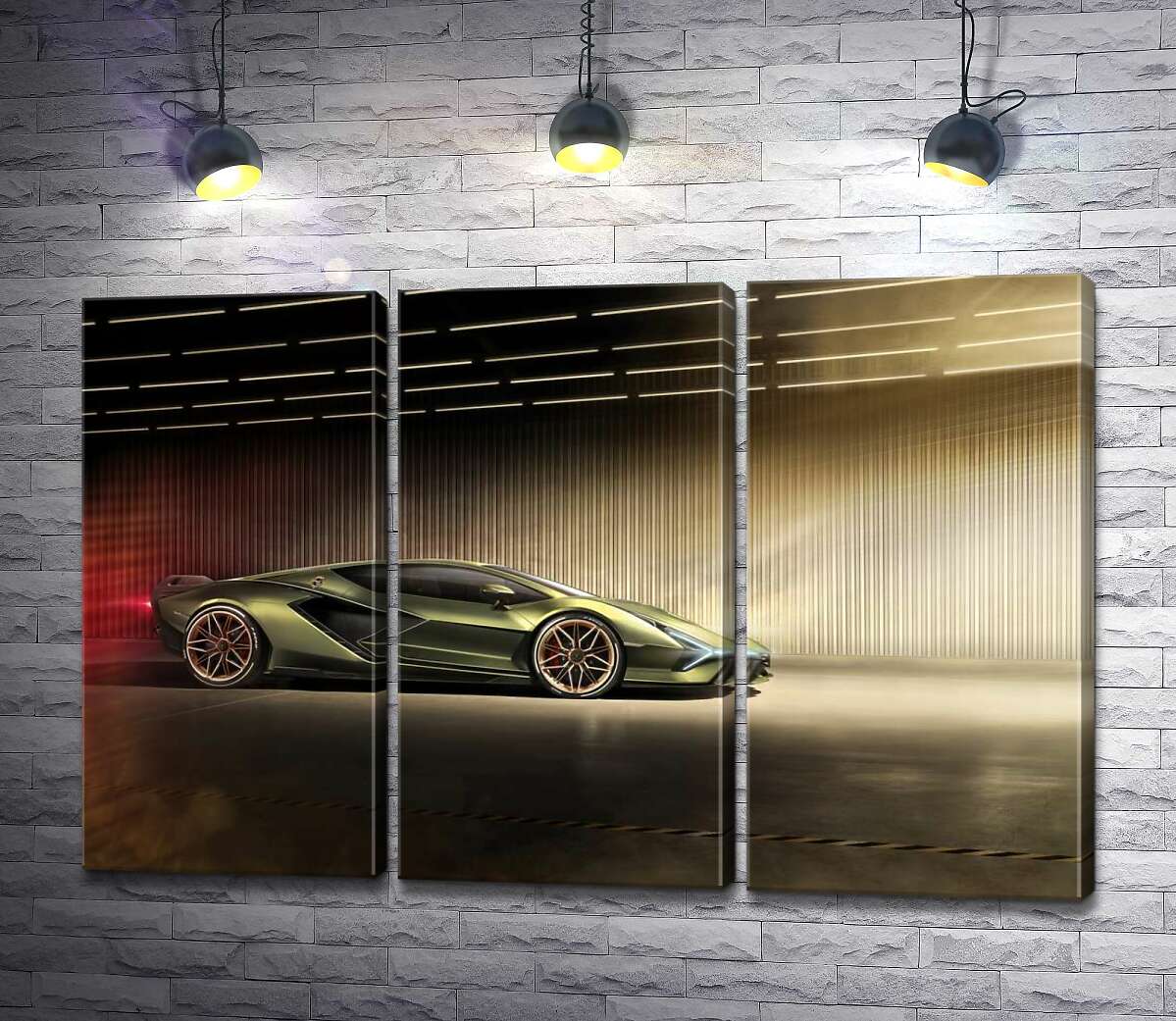 модульная картина Зеленый блеск автомобиля Ламборгини (Lamborghini Sian) (Модуль №2)