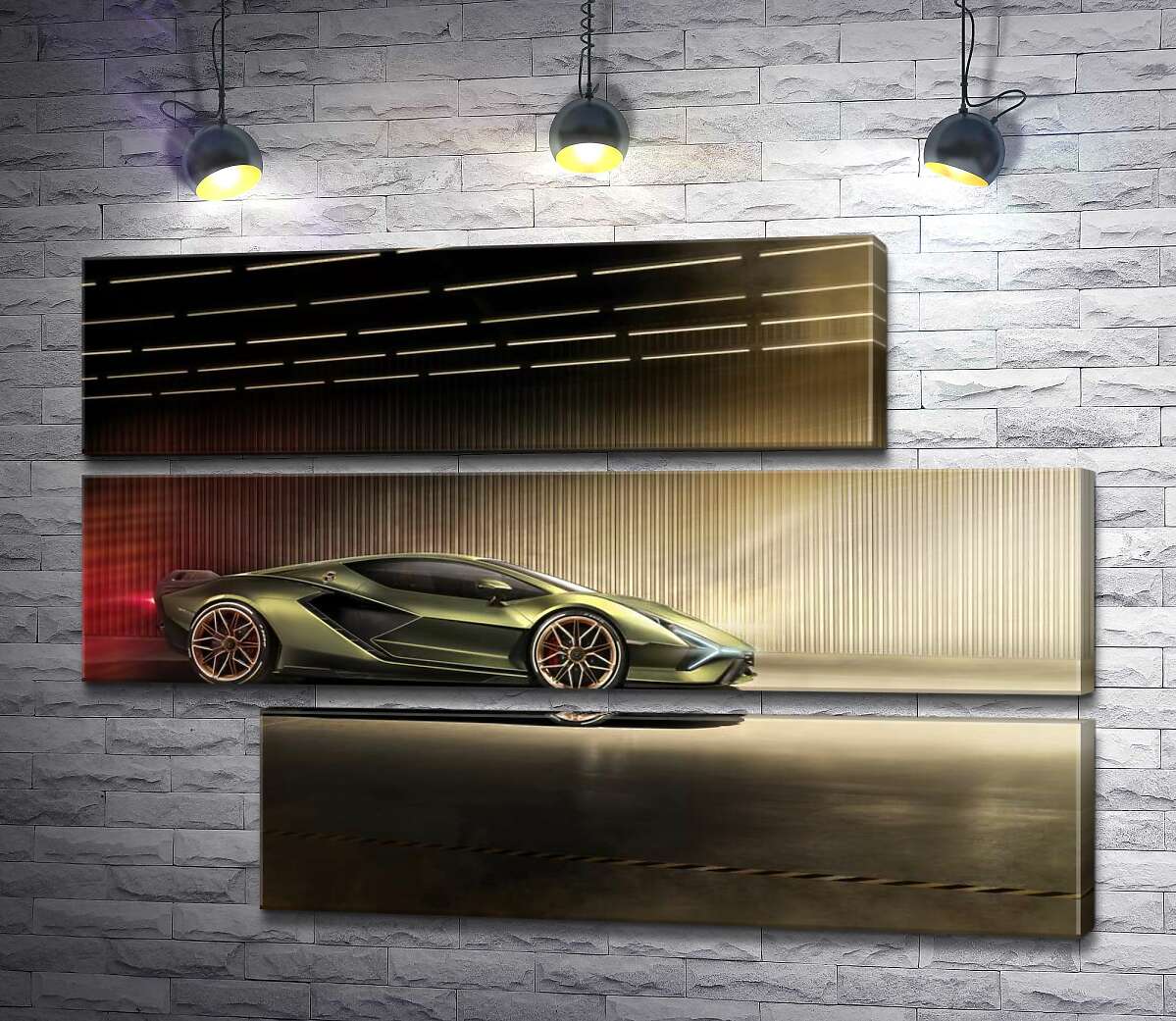 модульна картина Зелений блиск автомобіля Ламборгіні (Lamborghini Sian) (Модуль №16)