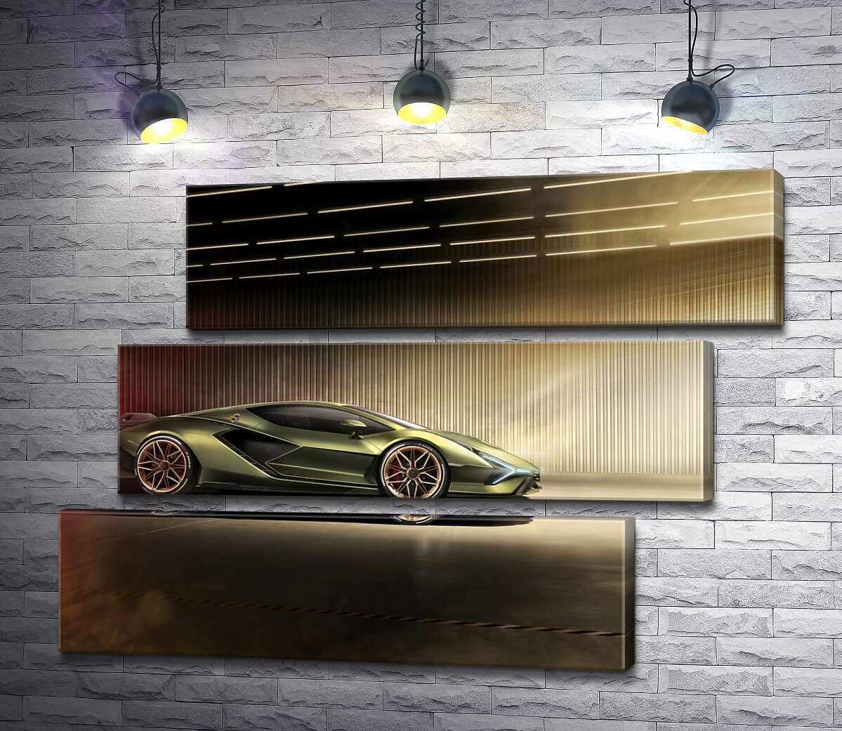 модульная картина Зеленый блеск автомобиля Ламборгини (Lamborghini Sian) (Модуль №17)