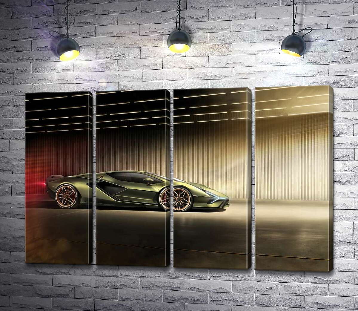 модульная картина Зеленый блеск автомобиля Ламборгини (Lamborghini Sian) (Модуль №24)