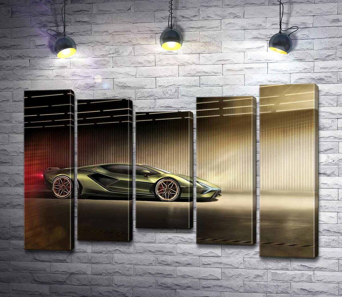 модульная картина Зеленый блеск автомобиля Ламборгини (Lamborghini Sian) (Модуль №27)