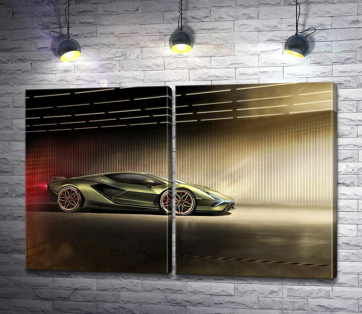 модульная картина Зеленый блеск автомобиля Ламборгини (Lamborghini Sian)