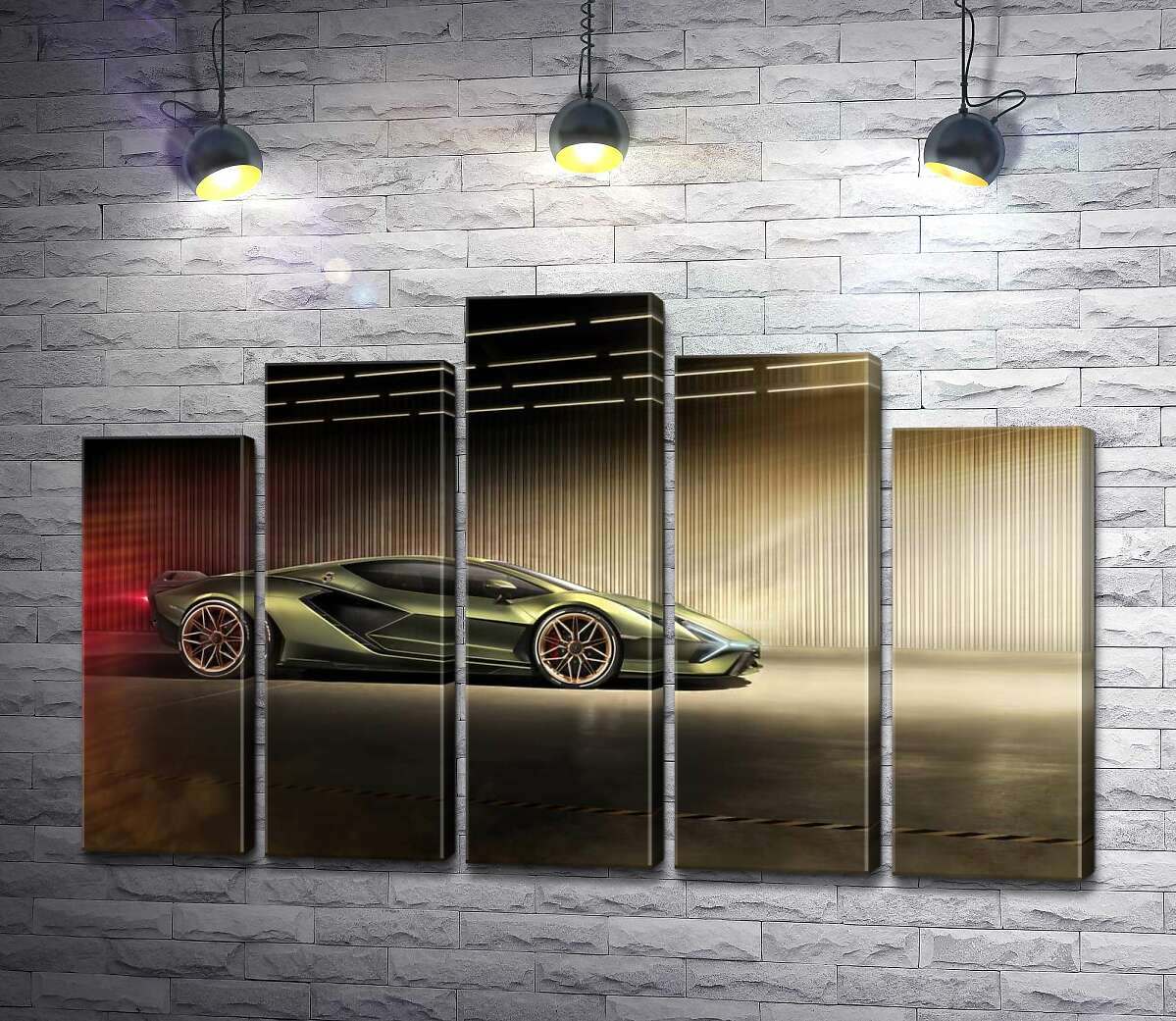 модульная картина Зеленый блеск автомобиля Ламборгини (Lamborghini Sian) (Модуль №29)