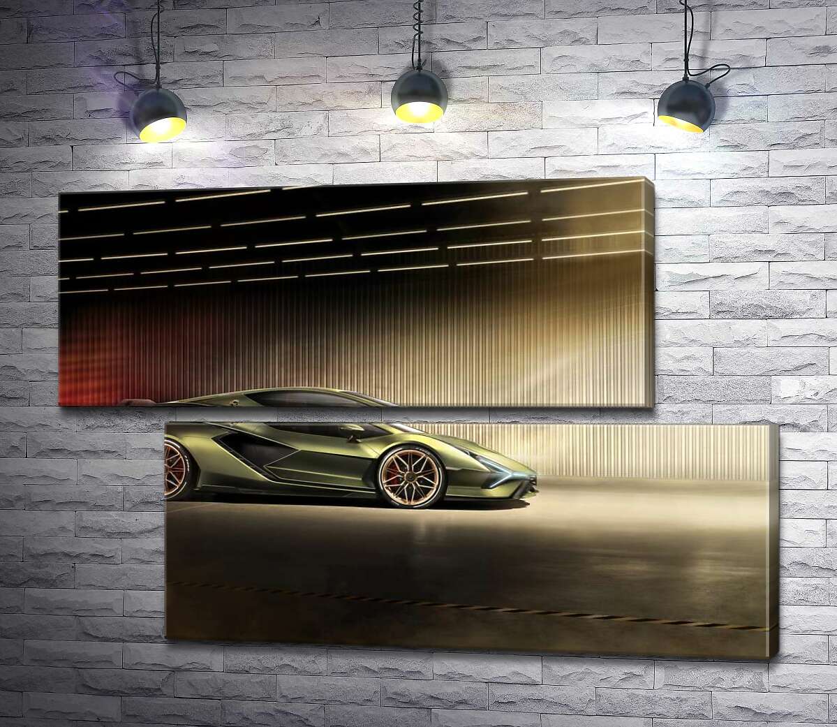 модульная картина Зеленый блеск автомобиля Ламборгини (Lamborghini Sian) (Модуль №8)