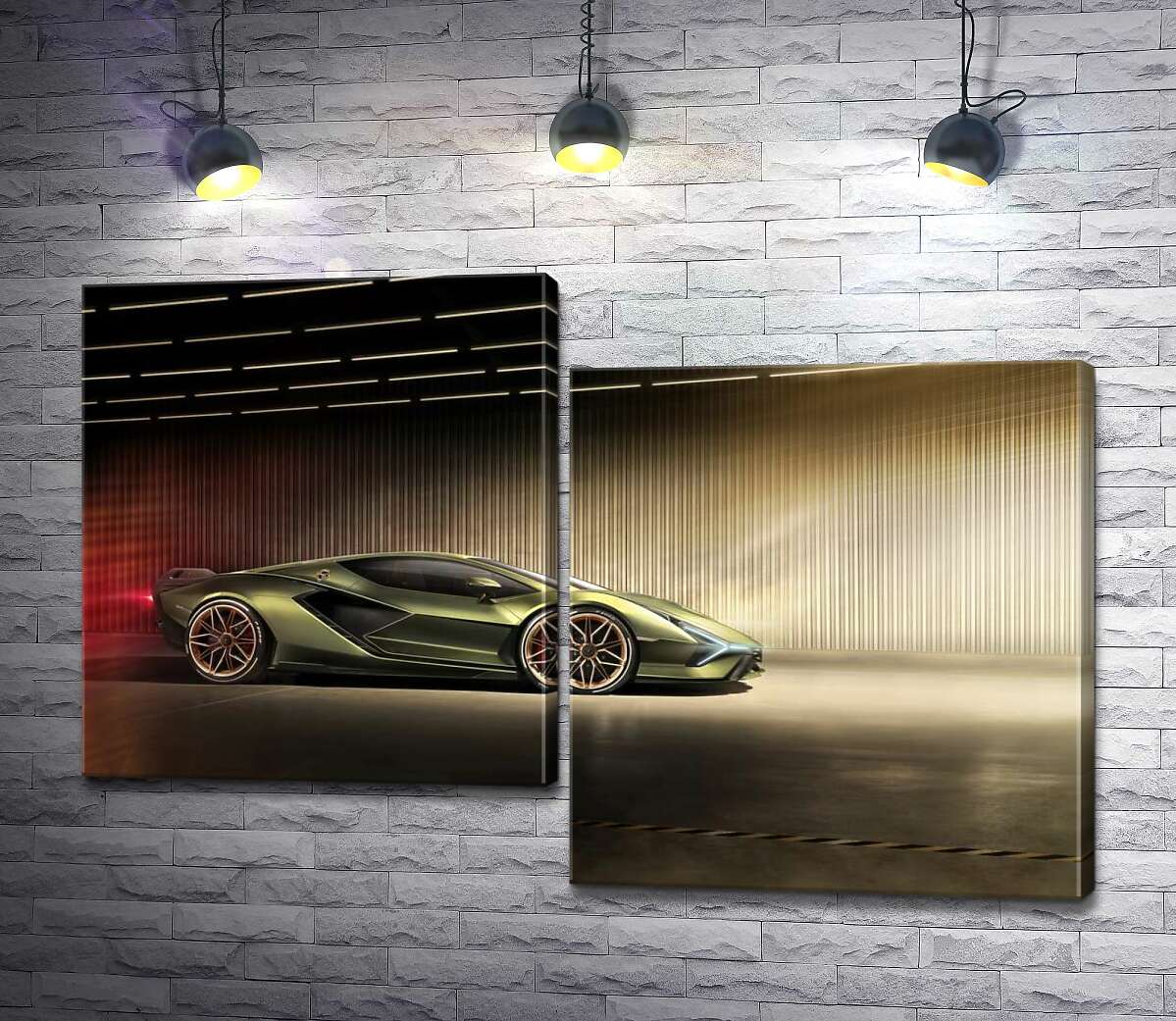 модульная картина Зеленый блеск автомобиля Ламборгини (Lamborghini Sian) (Модуль №9)