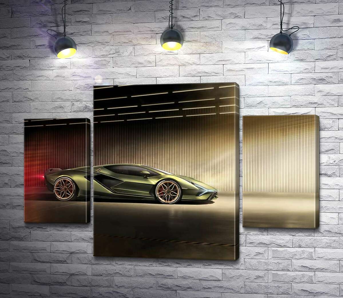 модульная картина Зеленый блеск автомобиля Ламборгини (Lamborghini Sian) (Модуль №5)