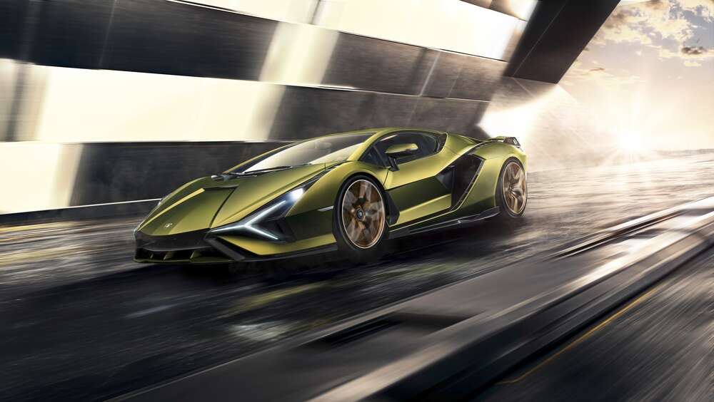 картина-постер Молниеносная скорость супергибрида автомобиля Ламборгини (Lamborghini Sian)