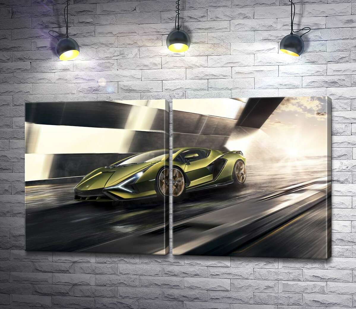 модульна картина Блискавична швидкість супергібриду автомобіля Ламборгіні (Lamborghini Sian)