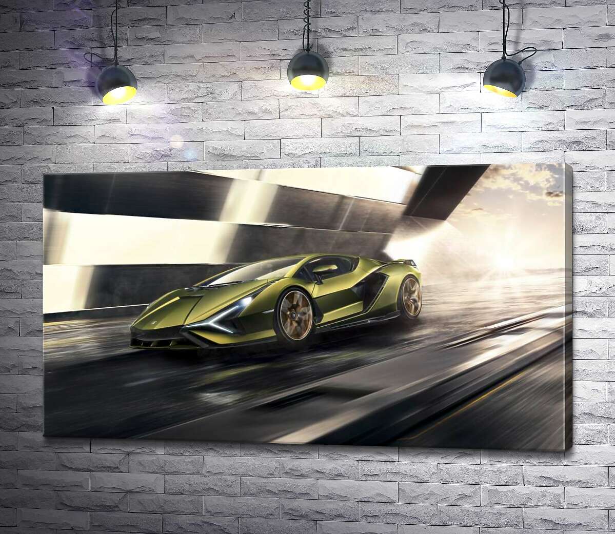 картина Молниеносная скорость супергибрида автомобиля Ламборгини (Lamborghini Sian)