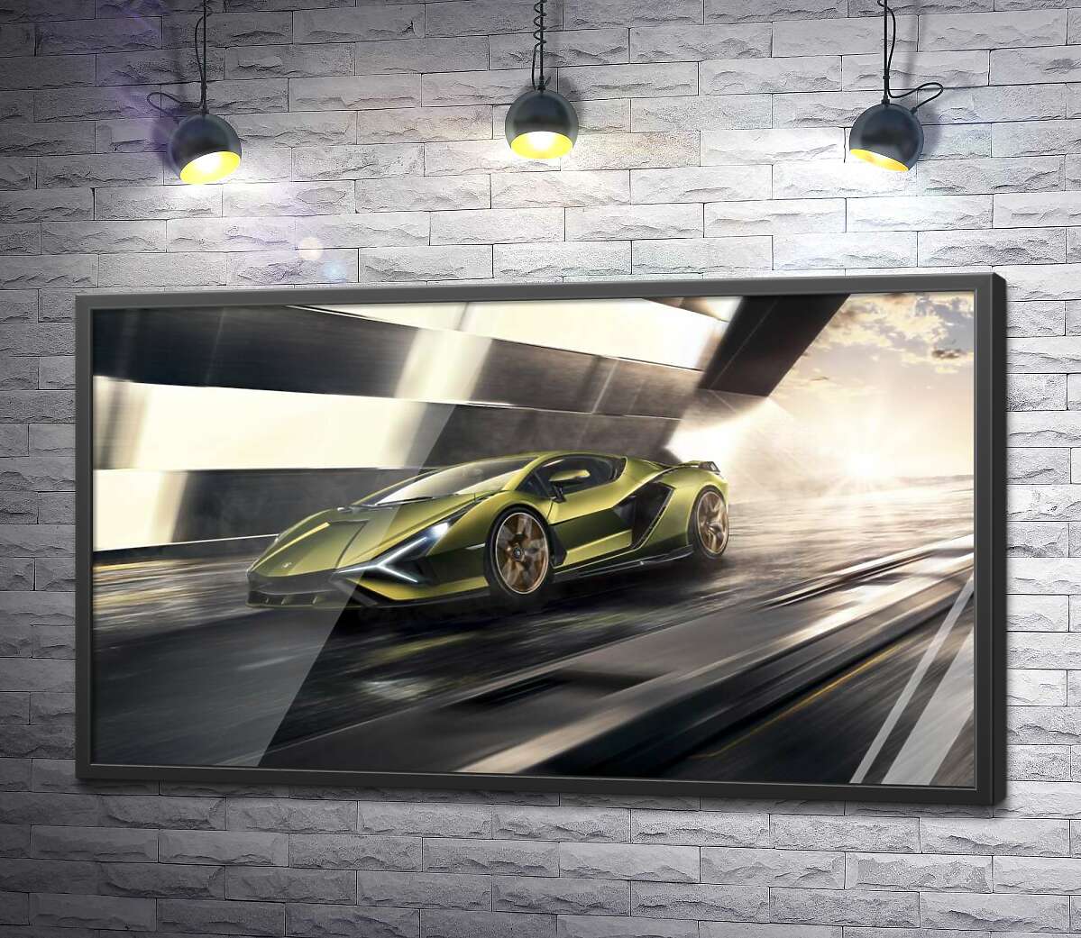 постер Молниеносная скорость супергибрида автомобиля Ламборгини (Lamborghini Sian)
