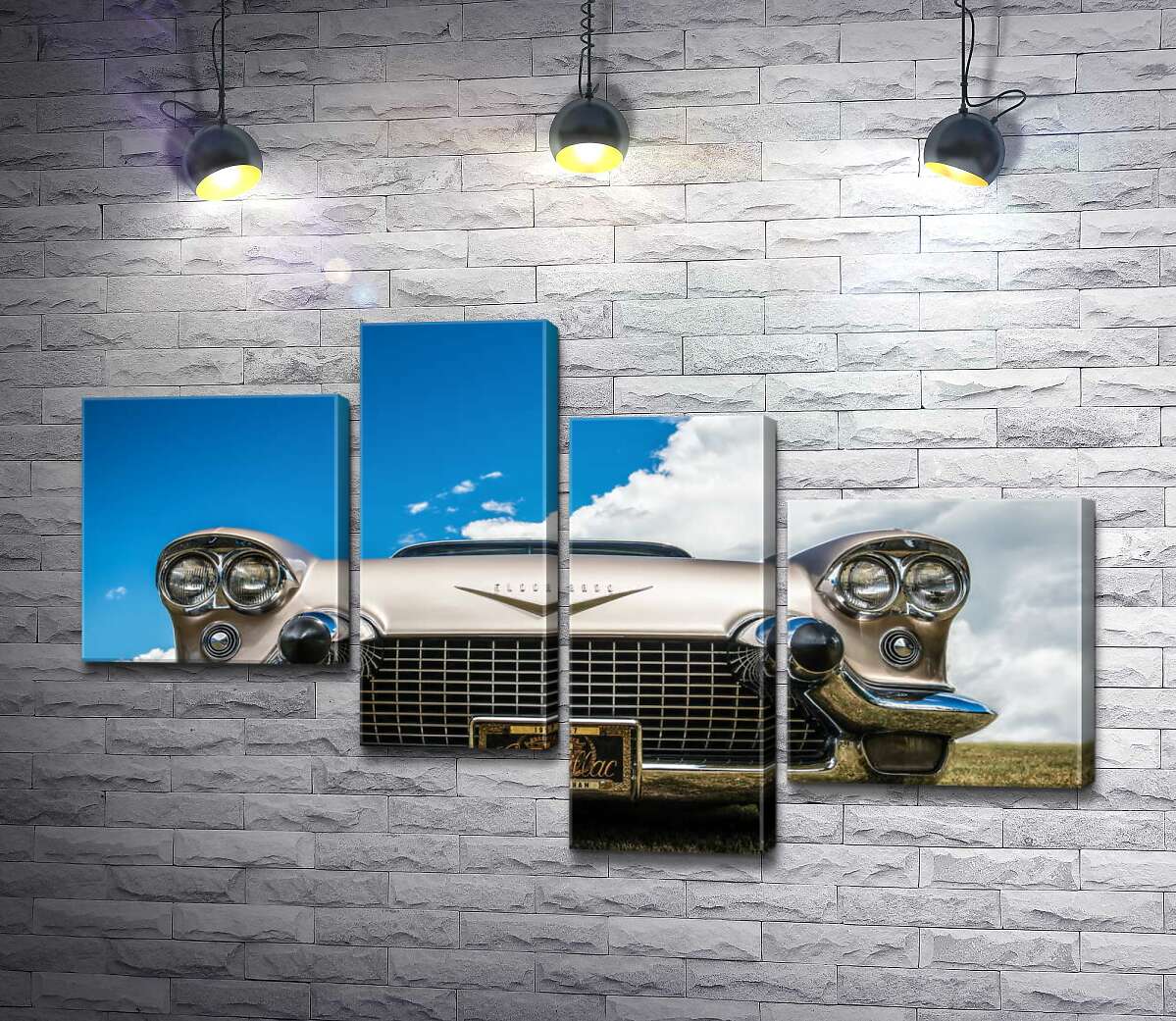 модульная картина Золотое покрытие автомобиля Кадиллак (Cadillac Eldorado Seville) 1957 года (Модуль №21)