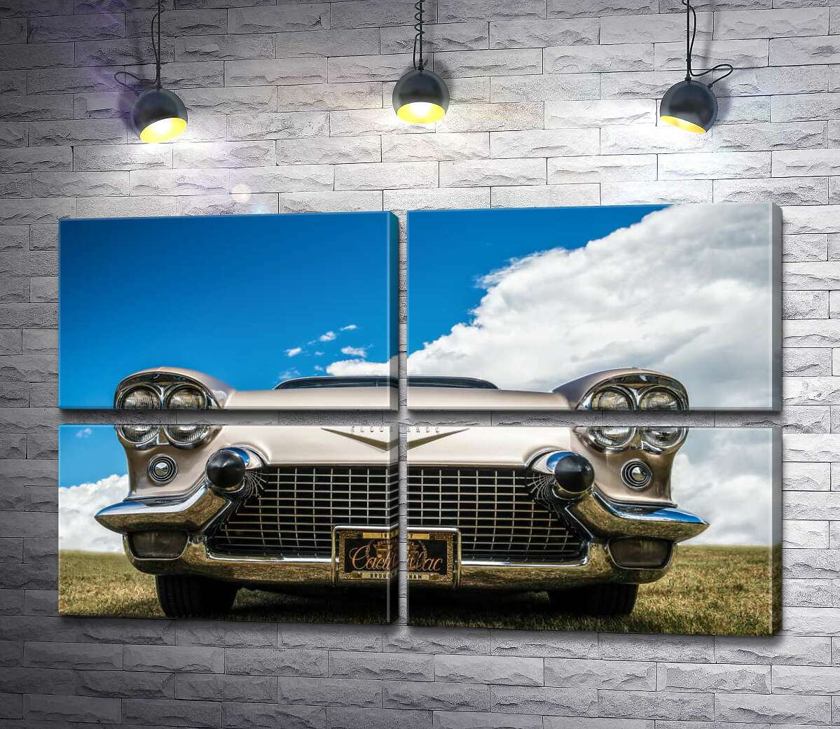 модульная картина Золотое покрытие автомобиля Кадиллак (Cadillac Eldorado Seville) 1957 года (Модуль №25)