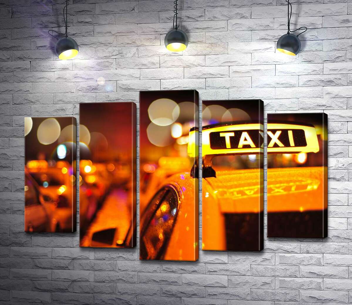 модульна картина Жовтий маячок "Taxi" на даху автомобіля (Модуль №4)