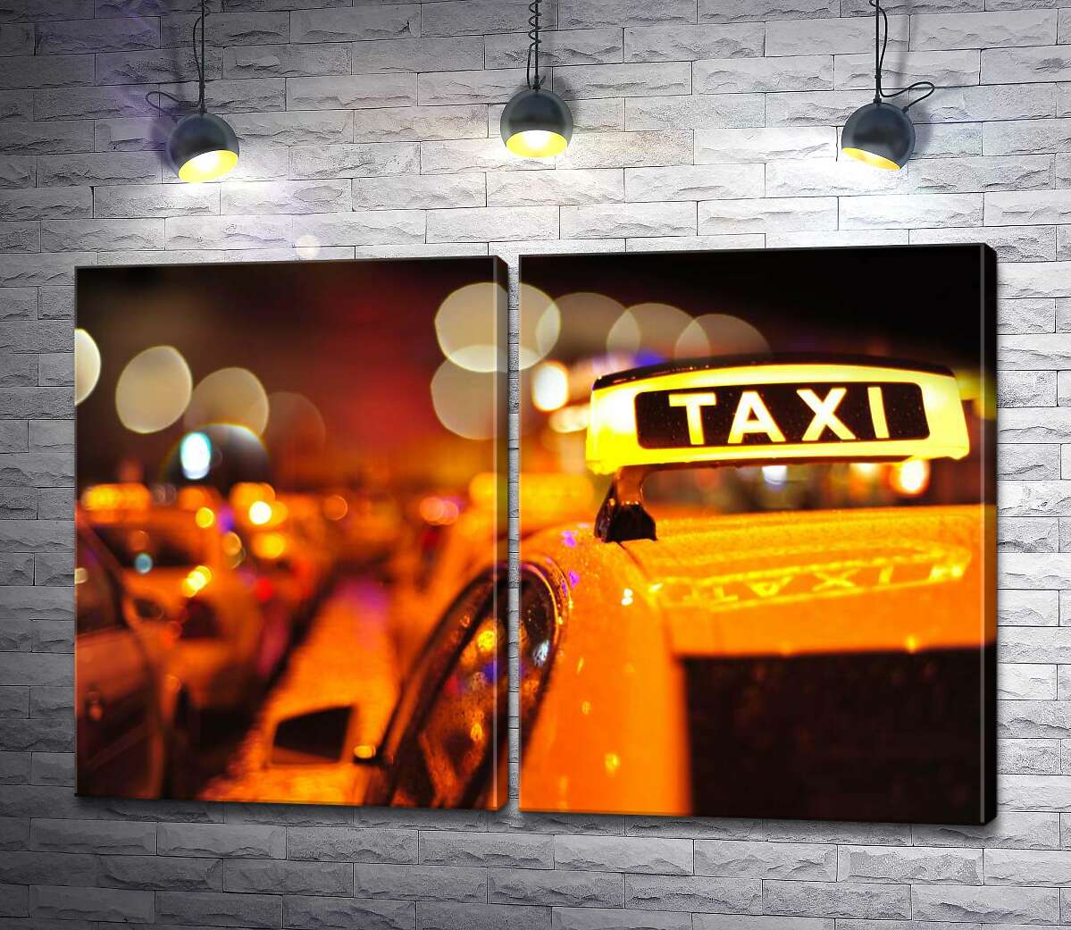 модульная картина Желтый маячок "Taxi" на крыше автомобиля