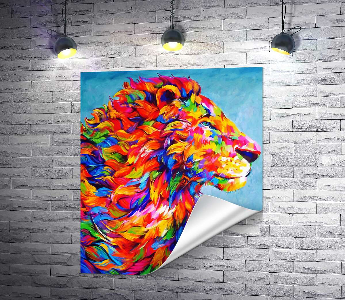 печать Радужная грива мощного профиля льва