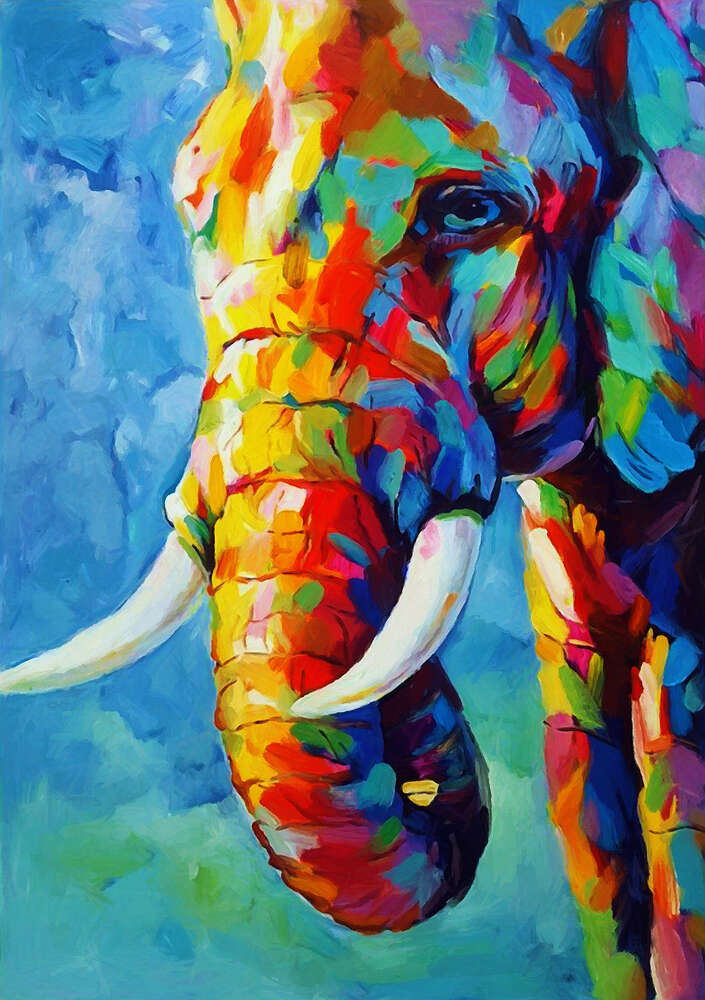 картина-постер Яркие краски в силуэте слона