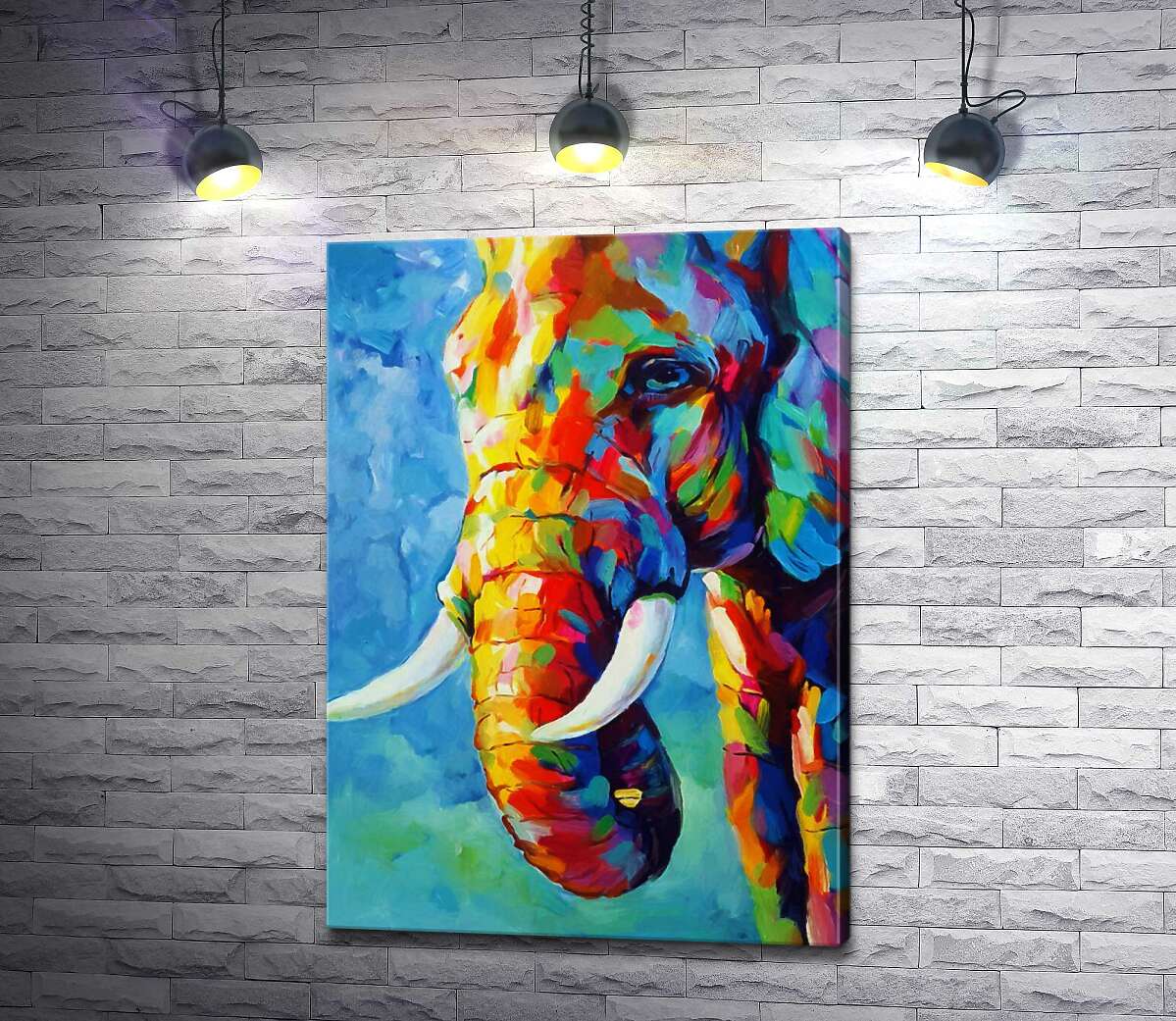 картина Яркие краски в силуэте слона